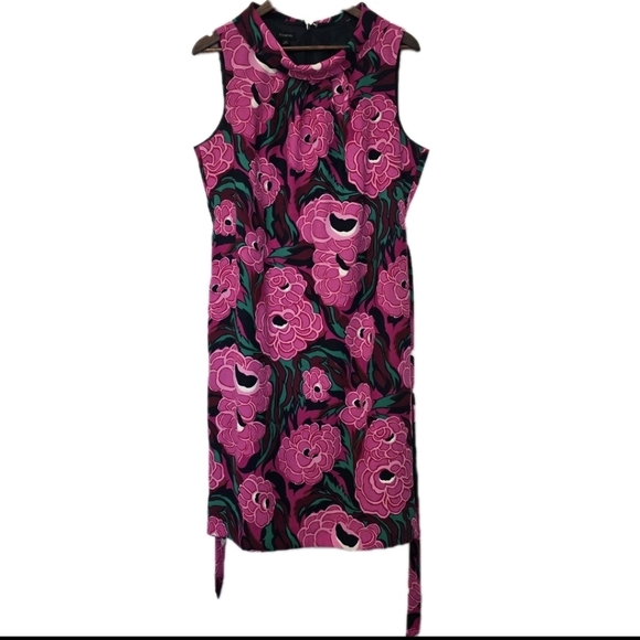 Talbots Women's Plus Dress Sheath Size 16 Pink Navy Lined Cowl Neck Sleeveless - Picture 3 of 11
